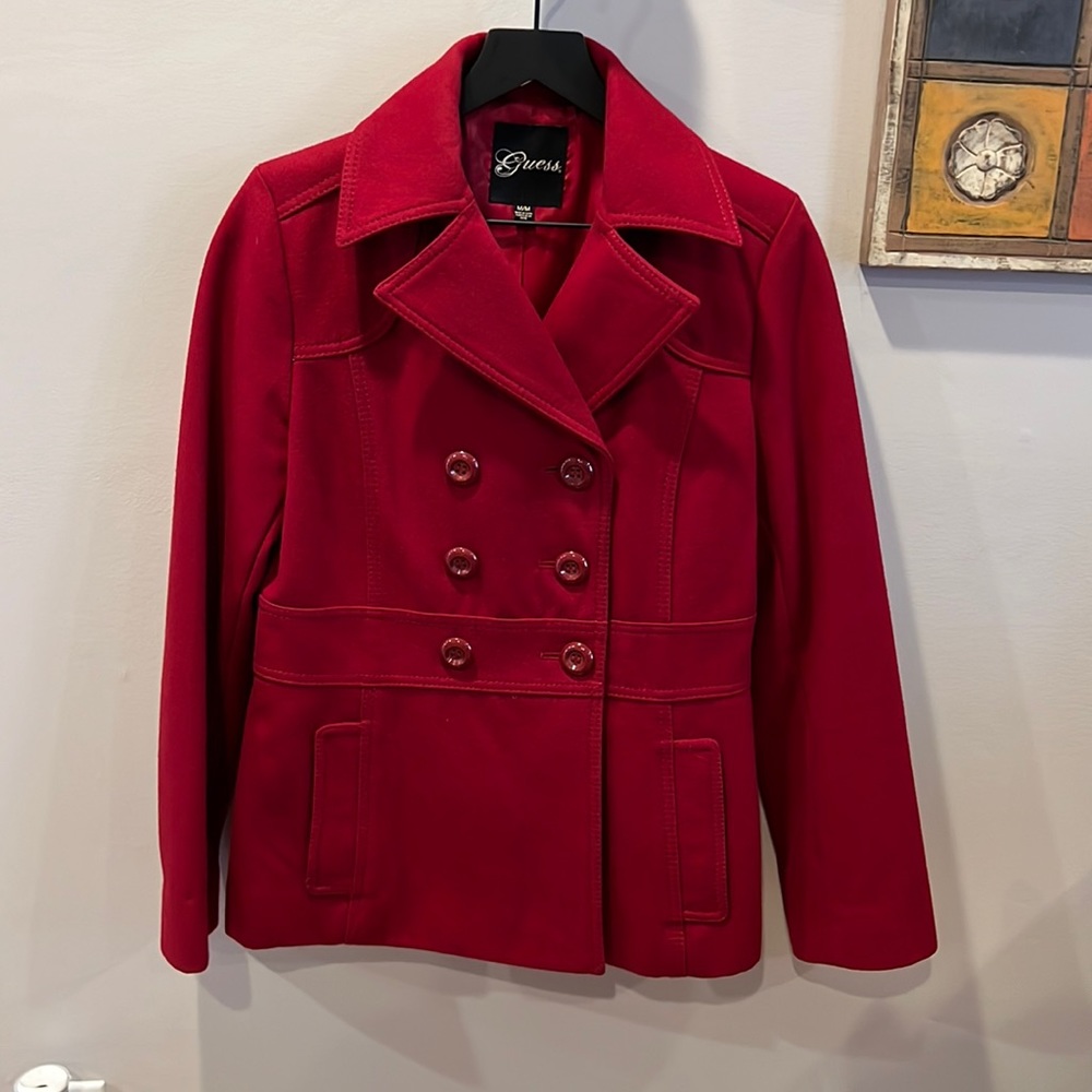 Guess red pea coat size M